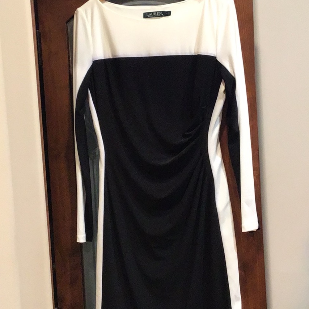 Lauren size 10 long sleeve black and white dress